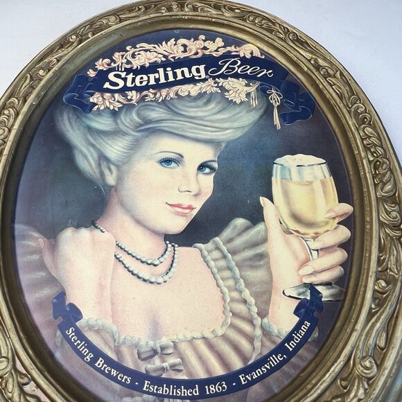 Vintage 1976 Sterling Beer Oval Sign Embossed Blonde Blue Eyed Woman Portrait - Picture 9 of 16